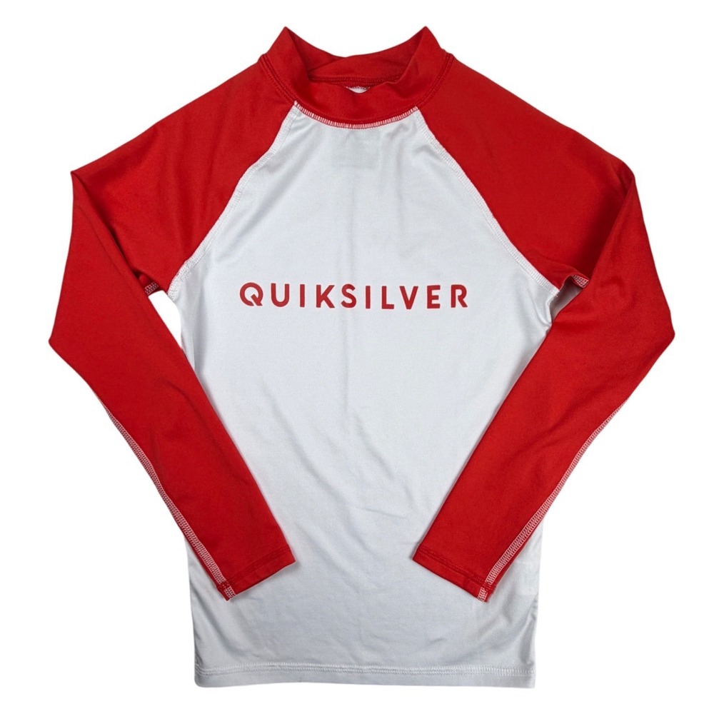 Quiksilver Kids Rash Guard Long Sleeve Swim Shirt Red White Size 10 Small